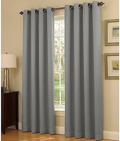 1 PANEL SOLID BLACK 55" WIDE X 84" LENGTH LINED FOAM BLACKOUT HEAVY THICK WINDOW TREATMENT CURTAIN DRAPES SILVER GROMMETS (Gray)