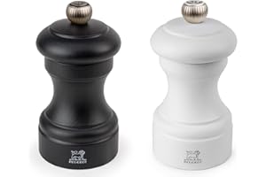 Peugeot Bistro Duo Manual Salt and Pepper Mill Set - Classic Adjustable Grinder, Beechwood, 4 inch, Black and White