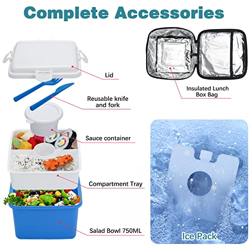 GFWARE Bento Boxes with Ice Pack Lunch Bag, Stackable Salad Lunch Box Container Microwave Safe