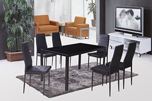 Jane Harris Interiors JHI Contemporary Tempered Glass Black Table & 6 Chairs