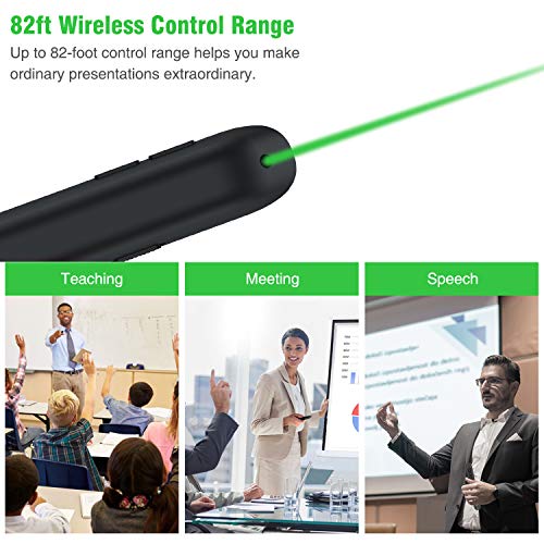 DinoFire Wireless Presenter Remote with Green Light, Rechargeable PowerPoint Clicker,RF 2.4GHz Presentation Pointer Slide Advancer with Hyperlink Volume Control
