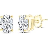 Birthstone Solitaire Stud Earrings for Women, 8x6mm Oval Cut Simulated Gemstone Studs in 14K Yellow Gold Plated 925 Sterling Silver Push Back Earrings, Jewelry Gift for Her