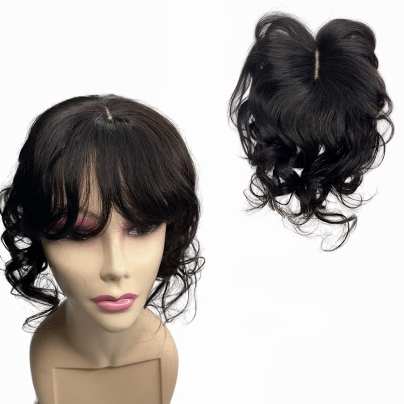 Photo 1 of Anemone 14inch Body Wave Human Hair Bangs Wavy Human Hair Toppers Clip In Hair Fringe Hairpieces Natural Brazilian Remy Hair Extensions (1B)
