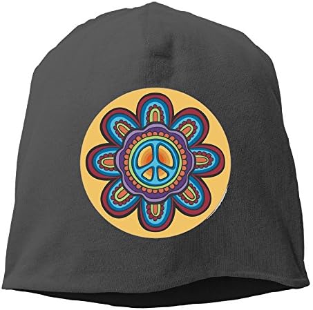 Hippie Peace Flower Classic Round Beanie Hats Knit Skull Caps Winter Beanies For Men WomenBlack