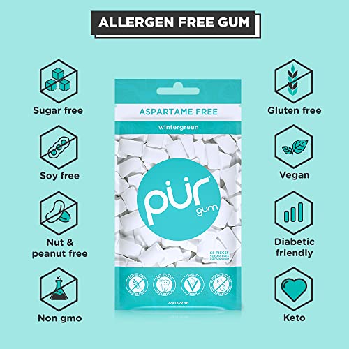 PUR Gum Sugar Free Chewing Gum 100 Xylitol Vegan, Aspartame Free