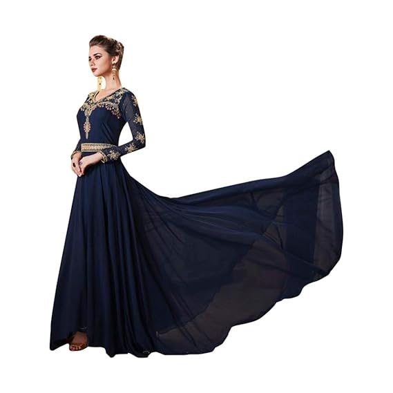 navy blue georgette gown