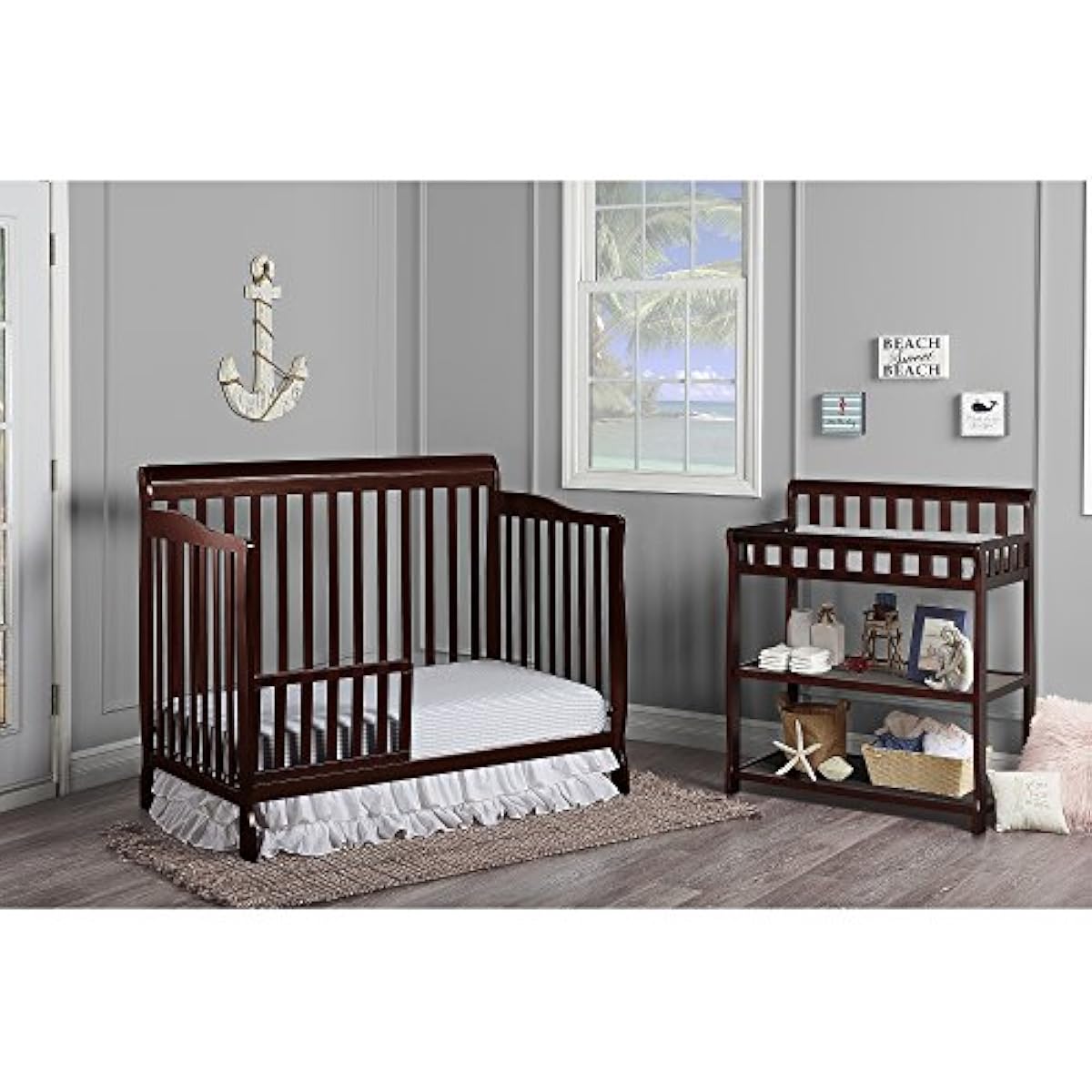 Ashton 5 in 1 Convertible Crib Espresso Bed Frame Toddler Guardrail