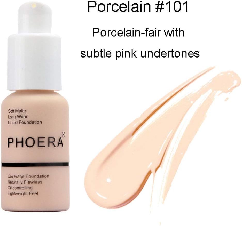 Glamza PHOERA Foundation Concealer Makeup Full Coverage Matte Brighten Long Lasting UK (101 PORCELAIN)