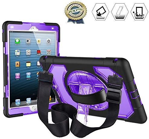 Lightweight iPad 9.7 2017 2018 Case with 360 Degree Rotary Kickstand, Leather Hand Strap, Shoulder Strap, Hybrid Full Body Rugged Protective Case for iPad 9.7 5th/6th Gen (Clear Purple)