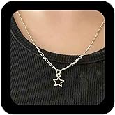 Erimberate Bohemian Star Choker Necklace Silver Metal Star Pendant Necklace Small Hollow Star Chain Necklace Minimalist Star Necklace Jewelry for Women