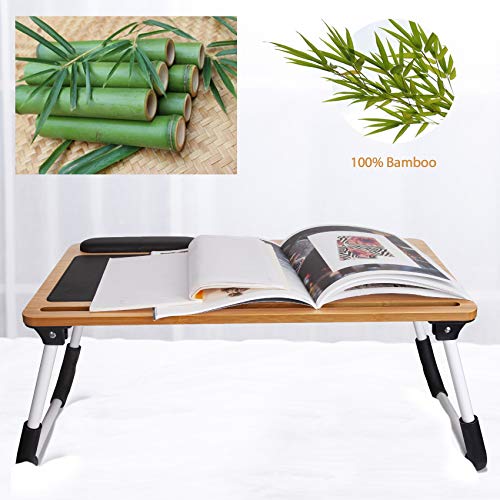 Lap Desk : Laptop Desk for Bed - Foldable Bamboo Laptop Table with Mouse Pad & Wrist pad for Notebook MacBook Working from Home