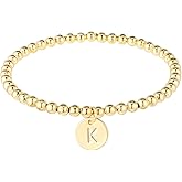 Initial Bracelet for Women, Dainty Gold Bracelet Cute A-Z Letter Charm Disc Bracelet Fashion Simple Jewelry Beaded Gold Bracelet Personalized 26 Alphabet Gifts (K)