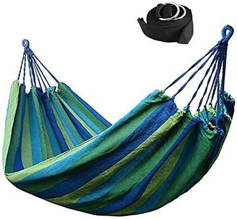 Luckymoo Double Canvas Travel Hammock / Outdoor Bed 98.559 Inches 400lbs, + 2 Hammock Tree Straps Rainbow Color (Blue) (Blue)