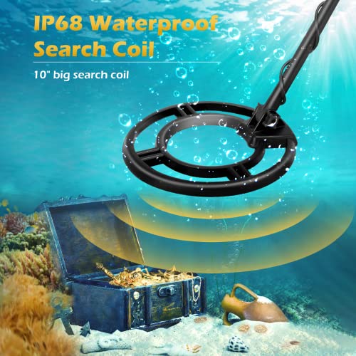 Metal Detector for Adults Professional - IP68 Waterproof Metal Detector, High Accuracy, [All & Disc, Notch & Pinpoint Modes], 10” Waterproof Search Coil, Adjustable Light, 2022 New Version