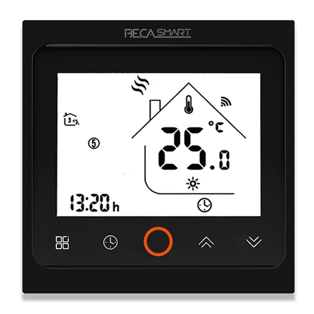 BecaSmart Series 002 16A LCD Touch Screen Electric Heating Intelligent Programming Control Thermostat with WiFi Connection (Electric Heating,Full Black(WiFi))