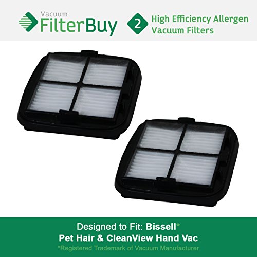 2 - Bissell Pet Hair Eraser Replacement Filters, Part # 203-7416. Designed by FilterBuy to fit Bissell Pet Hair Eraser Hand Vac.