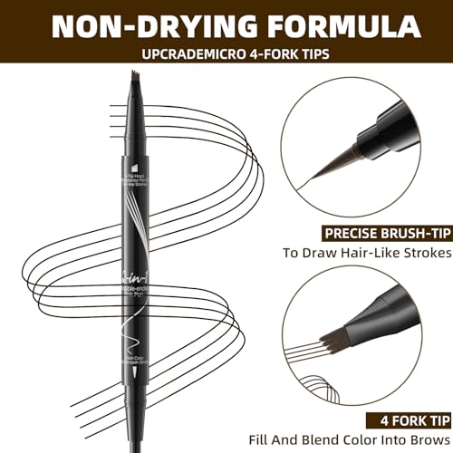 Eyebrow Pencil, Waterproof 2 in 1 Dual Ended Eyebrow Pencil with Microblading Durable Eyebrow Pencil with Eyeliner Pen Head for Multiple Uses (Dark Brown)