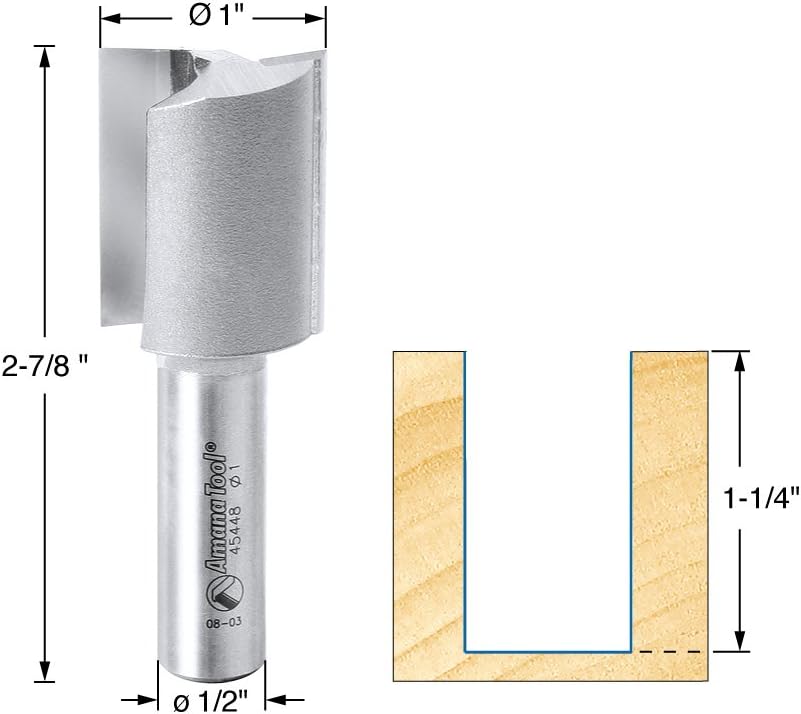 Amana Tool - 45448 Carbide Tipped Straight Plunge High Production 1" Dia x 1-1/4 x 1/2, 1 inch (diameter) x 1-1/4 inches (length) - Image 3