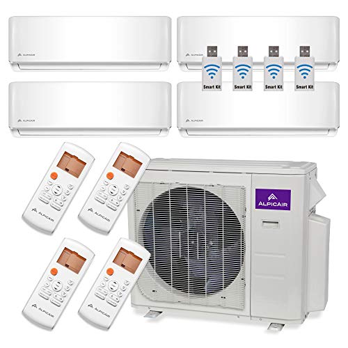 AlpicAir Quad Zone WiFi Ready Ductless Mini-Split System 36,000 BTU Inverter Heat Pump (9k+9k+12k+18k)