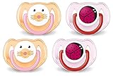 Avent Animal Soother Pacifier (6-18 Months), 4 Pack - Orange/Pink