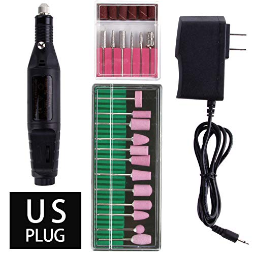 Electric Manicure Machine 12Pcs Ceramic Nail Drill Bits Cuticle Remover Pedicure Polishing Mill Cutter Nail Files,Black US Plug