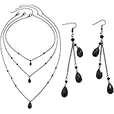Gothic Blood Drops Necklaces Earrings for Women,Vintage Black Red Crystal Moon Teardrop Necklaces Earrings Set Punk Style Vampire Jewelry Set Goth Mystery Costume Accessories Halloween Prom