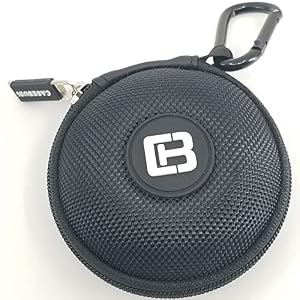 Image of CASEBUDi Round Earbud and Phone Charger Storage Case with Carabiner | Black Ballistic Nylon