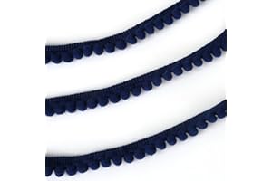 Yalulu 10 Yards Mini Pom Pom Trim Ball Fringe Ribbon Tassel DIY Craft Sewing Accessory for Home Curtain Clothes Pillow Decoration (Navy Blue)