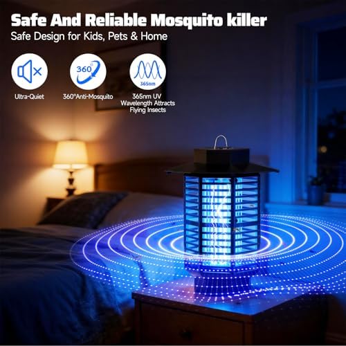 Lampe Anti-Moustique Électrique 4200V 18W UV, Tue-Mouches Électrique et Piège à Mouches, Silencieuse et Étanche IPX4, Appareil Anti-Moustique pour Intérieur et Extérieur, Maison, Jardin, Terrasse