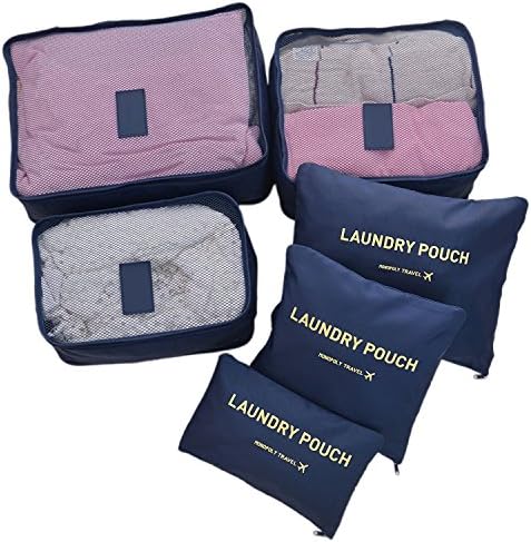 6 Set Packing Cubes - Compression Travel Luggage Organizer (navy blue)