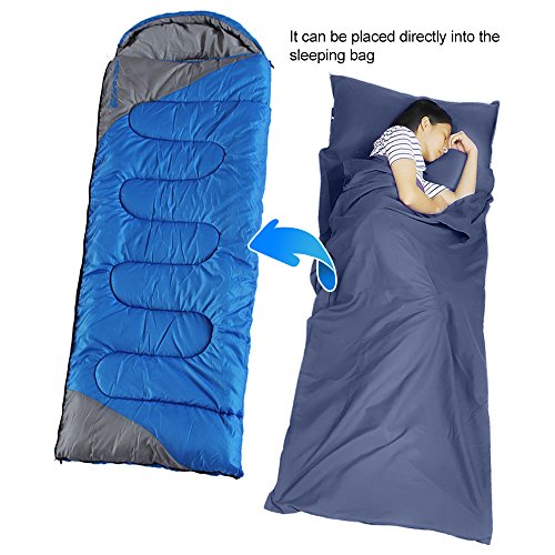 Beauty Star Sleeping Bag Liner, Super Lightweight Sleeping Bag for Spring Autumn Traveling, Camping, Backpacking, Hiking, Portable Envelope Ultralight Sleep Sack with Compression Sack (Navy Blue) - Thumbnail 5