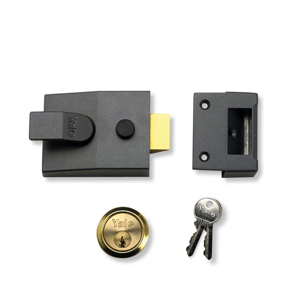 Yale Deadlocking Nightlatch, 60 mm Backset, Dark Metallic Finish, High Security, Key Lock, Brass Cylinder