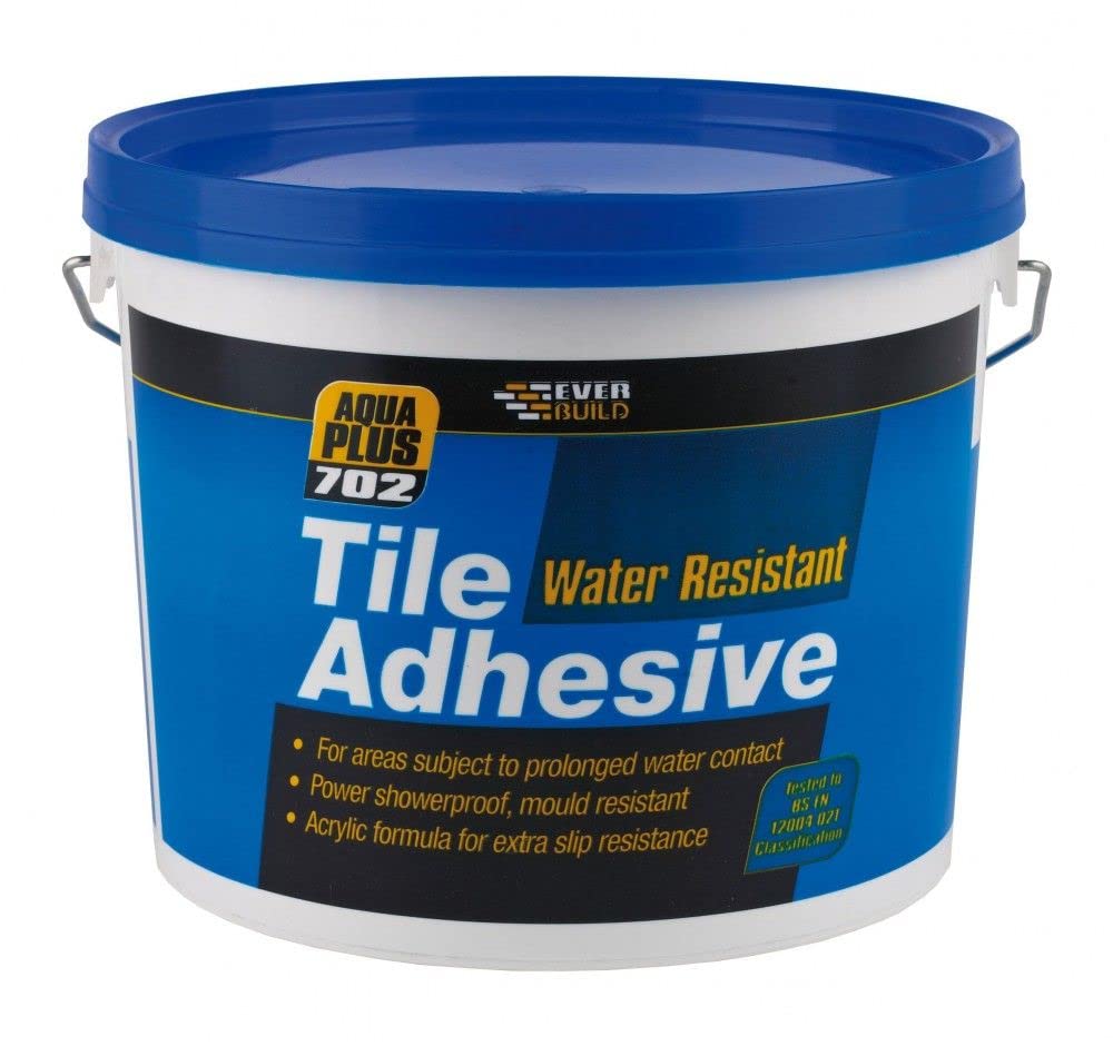 Everbuild 702 Water Resistant Tile Adhesive – Ready Mixed – Acrylic Based – Water Resistant – High Strength – Off White – 16kg