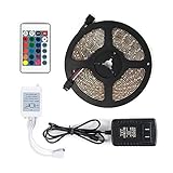 ANNT LED Flexible Strip Lights 16.4ft 300leds 5m Waterproof Adhesive Light Strips RGB Color Changing Smd3528 ribbon Kit with 44key Remote with Power Supply