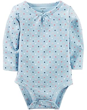 Girls Polka Dot L/S Bodysuit, Lt. Blue, 24m
