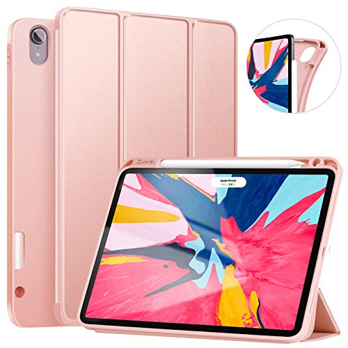 ZtotopCase for iPad Pro 11 Inch 2018 with Pencil Holder- Lightweight Soft TPU Back Cover and Trifold Stand with Auto Sleep/Wake,Support 2nd Gen iPad Pencil Charging,Rose Gold