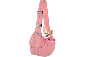 SlowTon Dog Carrier Sling - Hard Bottom Support Dog Carriers for Small Dogs with Adjustable Padded Shoudler Strap, Dog Purse for Puppy Cat Pet with Drawstring Opening Storage Zipper Pockets (Peach)