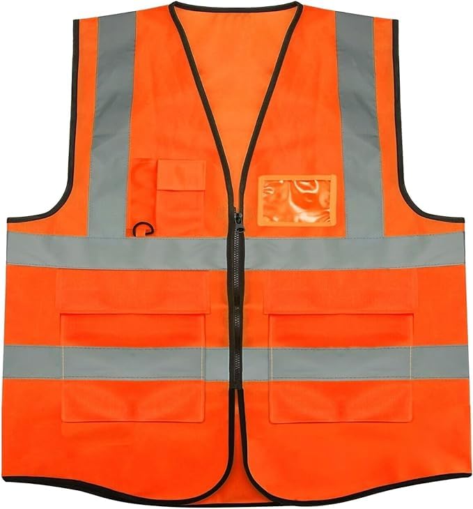 MODE BLEND Orange Hi Vis Vest High Visibility Reflective Safety Vest Breathable with Zipper Pocket for Traffic Work Running Surveyor Security Guard Construction Use (XL)