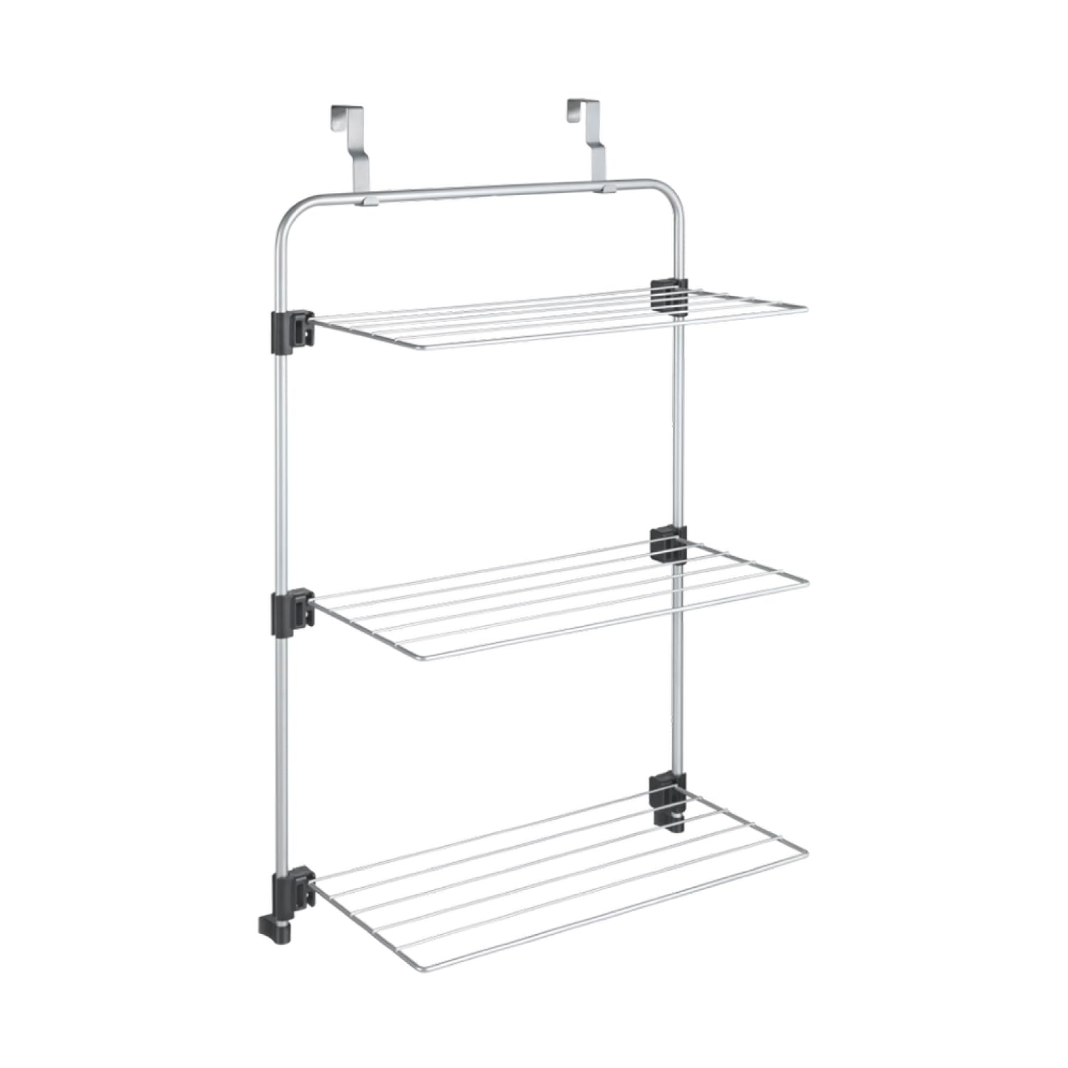 Metaltex Gale Over-the-door Shower Rack - 3-Tier Drying & Storage Rack Perfect for Laundry & Drying Bathroom Essentials & Towels - Epotherm Coating & Folding Wing - Silver 93 x 57 x 31 Centimetres