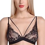 Wink Gal Women's Sexy Deep V Full Lace Thin Band Bralette Colour Black Size S