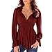 SUNNOW Women's V-Neck Long Sleeve Casual Loose T-shirt Blouse Top