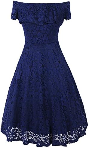 Kingdilor Women Vintage Floral Lace Off Shoulder Swing Dress for Cocktail Wedding Party (S, Navy)