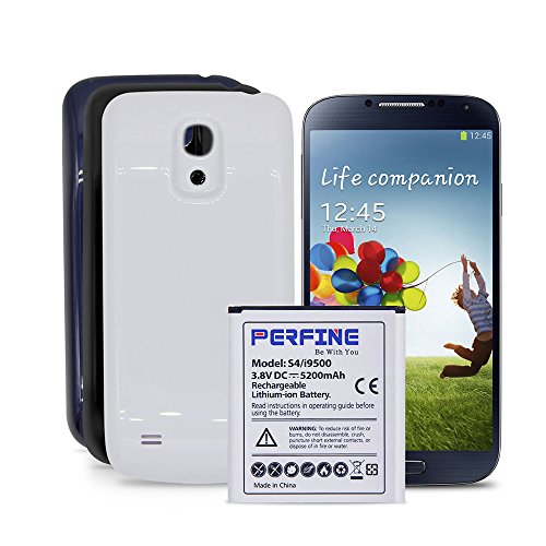 Perfine Battery for Samsung Galaxy S4 5200mAh Extended Battery for GT-i9500 i545 L720 M919 B600BE OEM Replacement Battery with 3 Back Covers (Black-White-Blue)[NFC/Google Wallet]