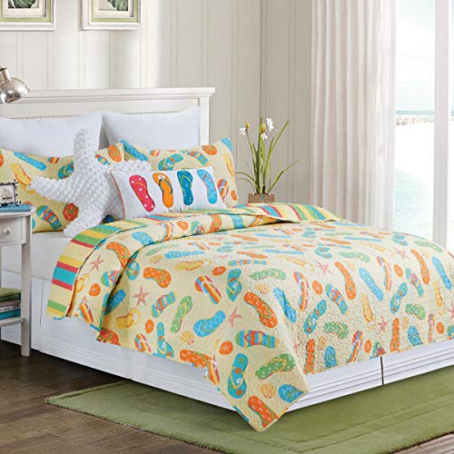 C&F Home Sunny Splash Flip Flops King Quilt Set with 2 Shams All Season