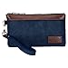 Lecxci Canvas Wristlets Bag Clutch Purses Wallet Slim Credit Card Holder Clutch with Removable Strap Cell Phone Wallet (Blue)
