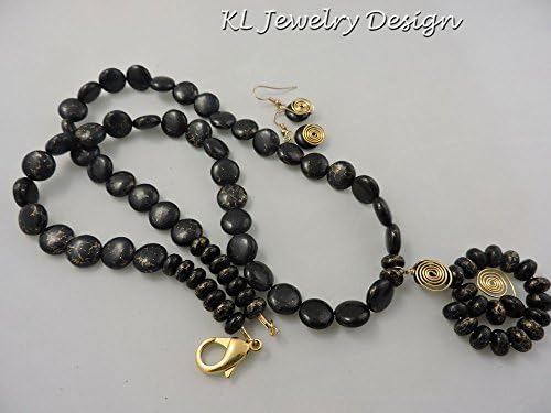 Black Pyrite Necklace, Earrings, and Pendant Set