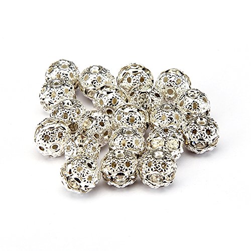 BRCbeads Top Quality 8mm CLEAR CRYSTAL Color Metal Style #1 CRYSTAL RHINESTONE BALL Shape SPACER BEADS Silver Plated 20pcs Per Bag For Jewelry Making