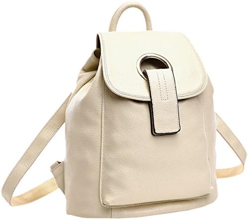 AINISI Womens New Fashion Off-White Genuine Leather Backpacks Schoolbag Shoulder Bag