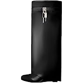 Yishaweiqi Fold Over Boots Wide-calf Wedge Heel Knee High Boot With Decorative Lock