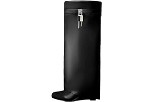 Yishaweiqi Fold Over Boots Wide-calf Wedge Heel Knee High Boot With Decorative Lock